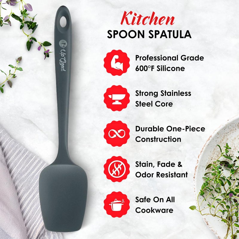 UpGood Silicone Spoon Spatula - 600ÂºF Heat-Resistant Non-Stick Rubber Spoonula | Use as Silicone Kitchen Scraper Utensil - Baking and Cooking Strong Stainless Steel Core | UpGood Kitchen Utensils, (Grey) - Image 3